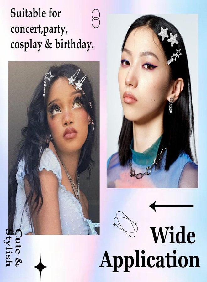 Canitor Y2k Star Hair Clips Cute Kawaii Metal Punk Snap Clips Barrettes for Women Teen Girl Silver Goth Emo 2000s Grunge Rave Kpop Fashion Hair Accessories for Concert Outfit (silver 18pcs) - Image 4